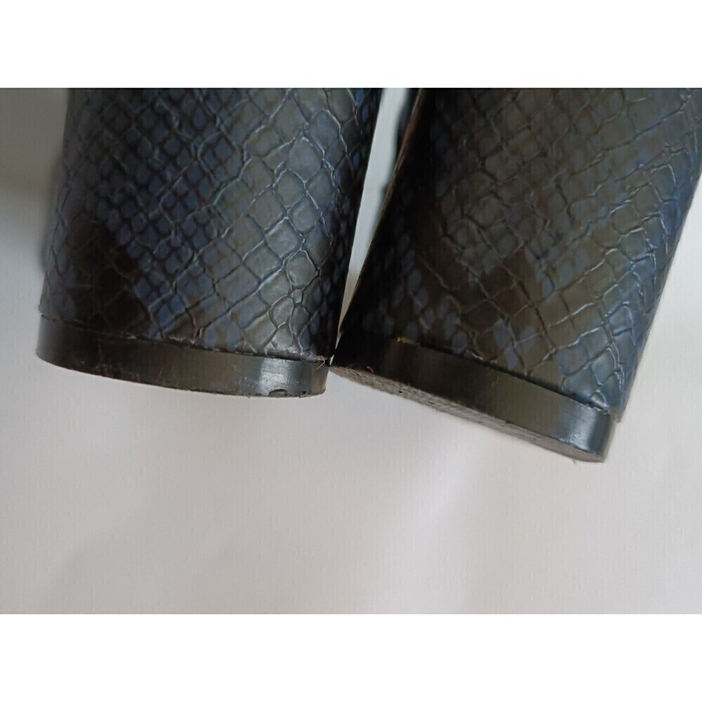 Catherine Maladrino Snake Print Knee Boots 6.5 Black Navy High Heel Pointed Toe - Picture 11 of 12